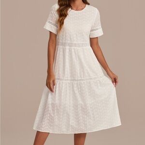 Petallush White Tiered Midi Sundress for Wedding Guest